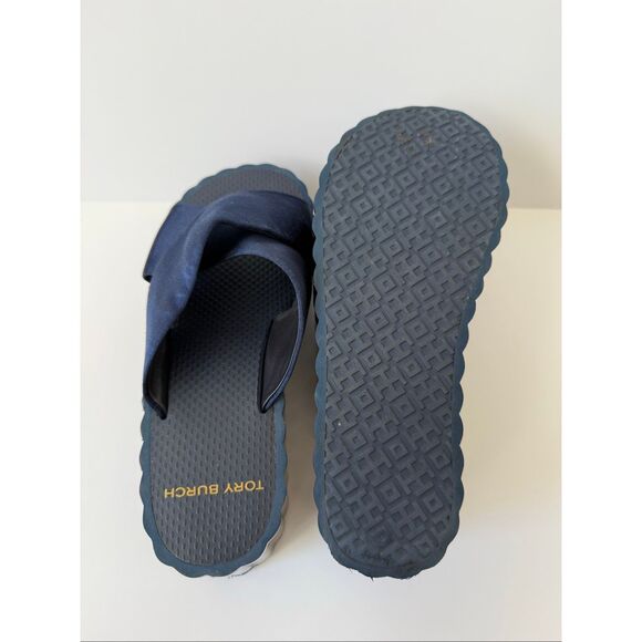 Tory Burch Satin Scalloped Platform Wedge Slide Sandals - Picture 5 of 6